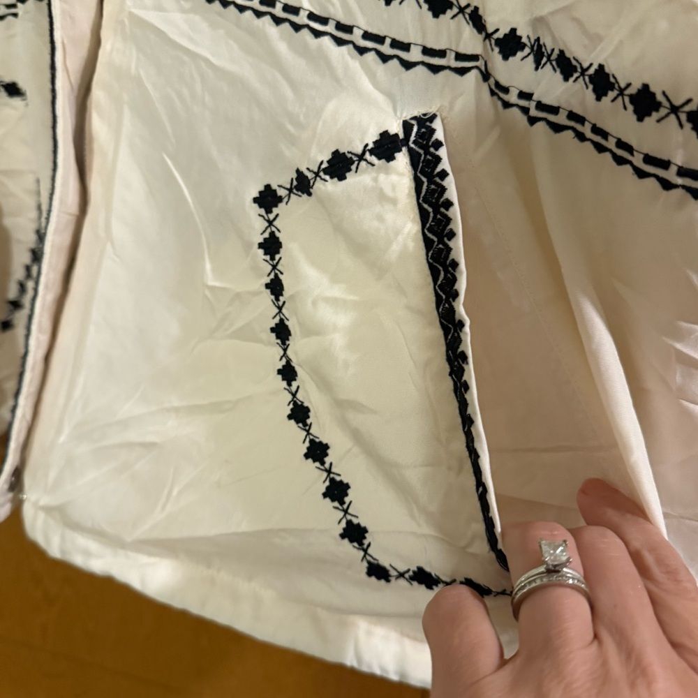 Anthropologie Embroidered Puffer Coat in Ivory 1X - Picture 8 of 16